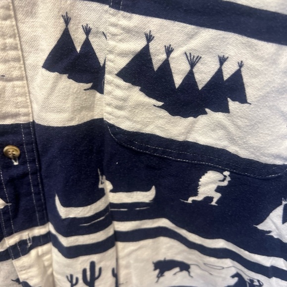 STRUCTURE - Vintage 1990s Blue Western￼ Polo Dad Shirt Mens Size Large - Picture 7 of 14